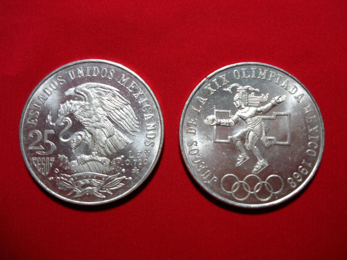  Pesos Silver Coin Celebrating the 1968 Olympics 25 pesos Mexico LOOK