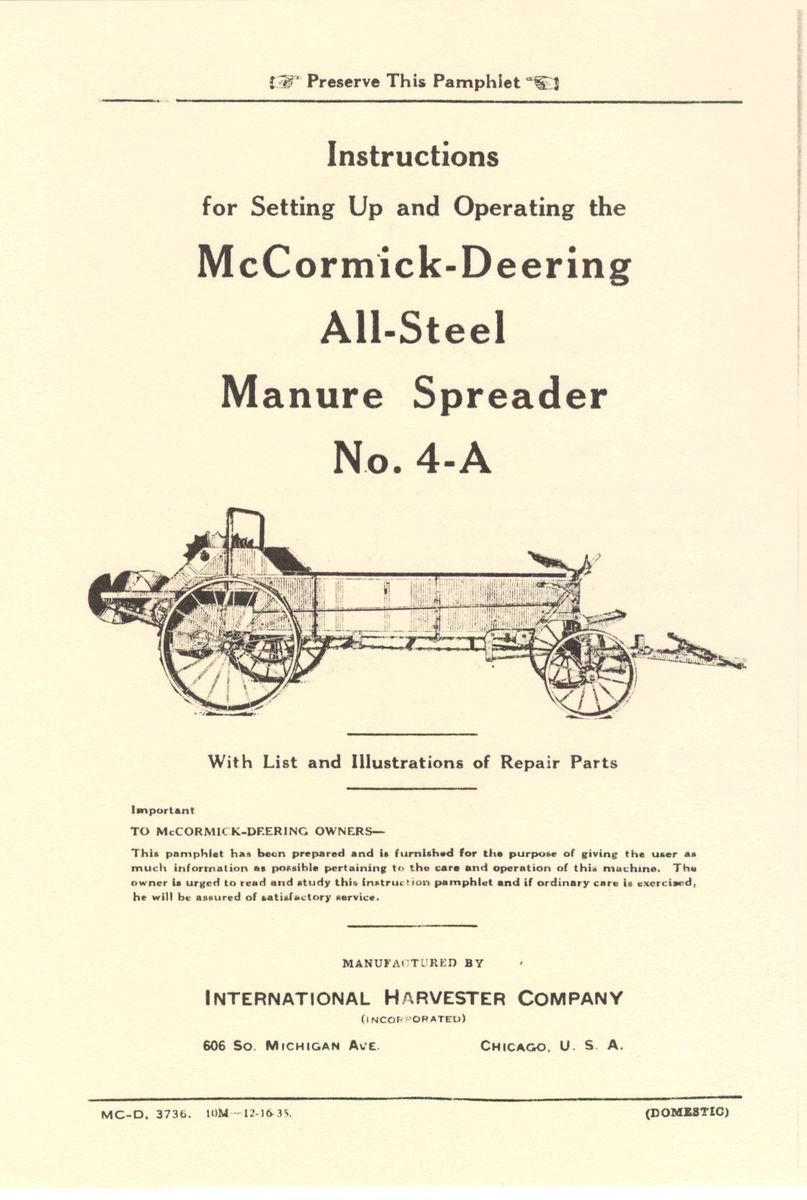 McCormick Deering All Steel Manure Spreader 4 A Manual International