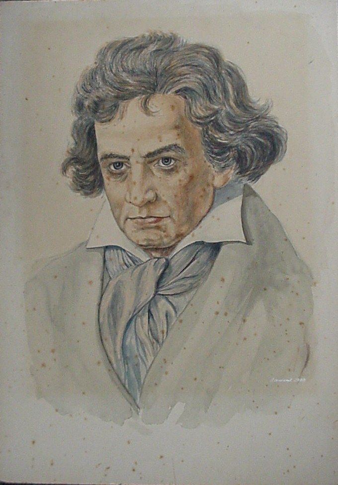 Original Signed Watercolor of Ludwig Von Beethoven