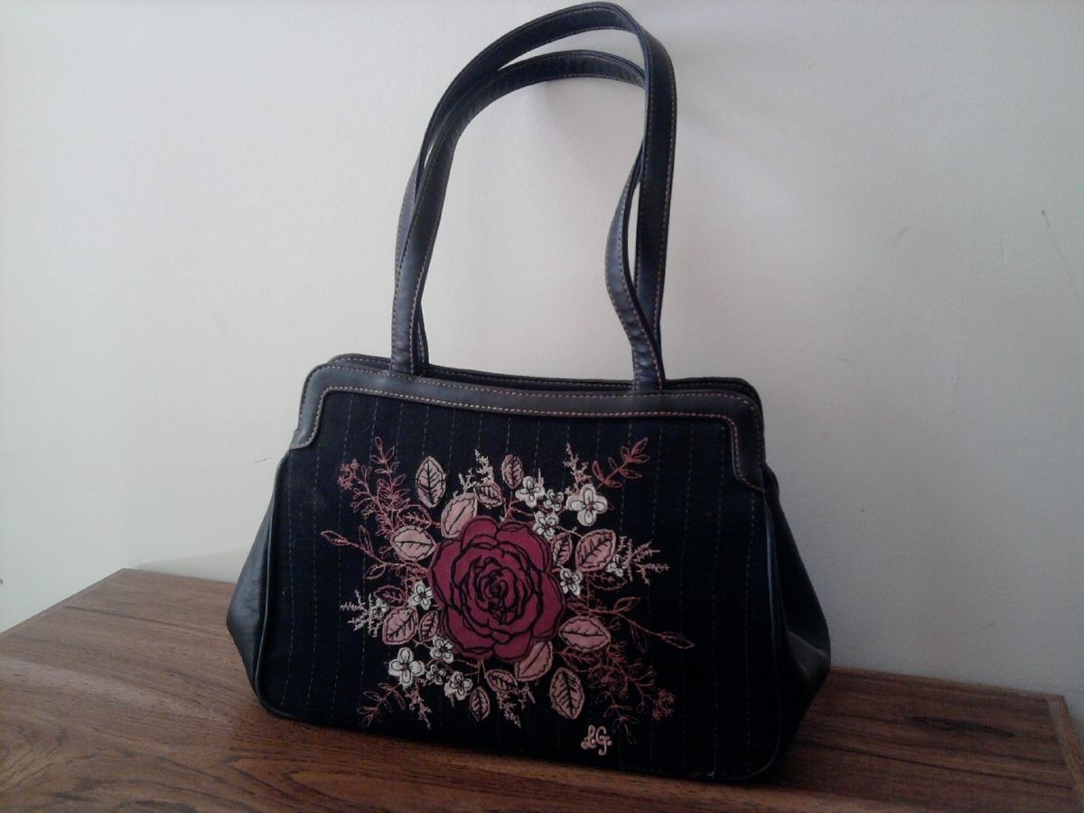 Lulu Guinness Handbag Rose Appliqué Fabric