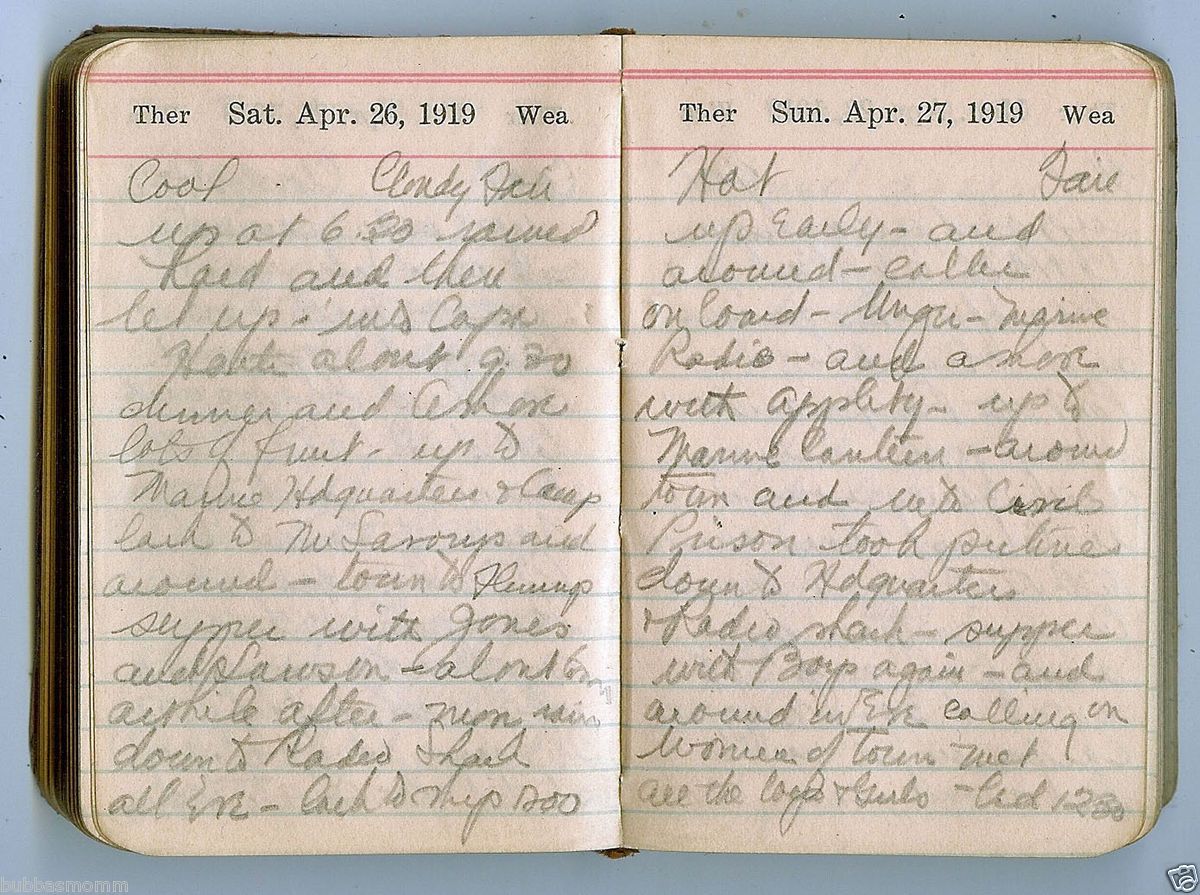 1919 HANDWRITTEN WWI DIARY Lynnfield Salem Boston Lynn Essex