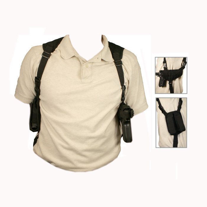 Horizontal Shoulder Holster w Double Magazine Holder Black