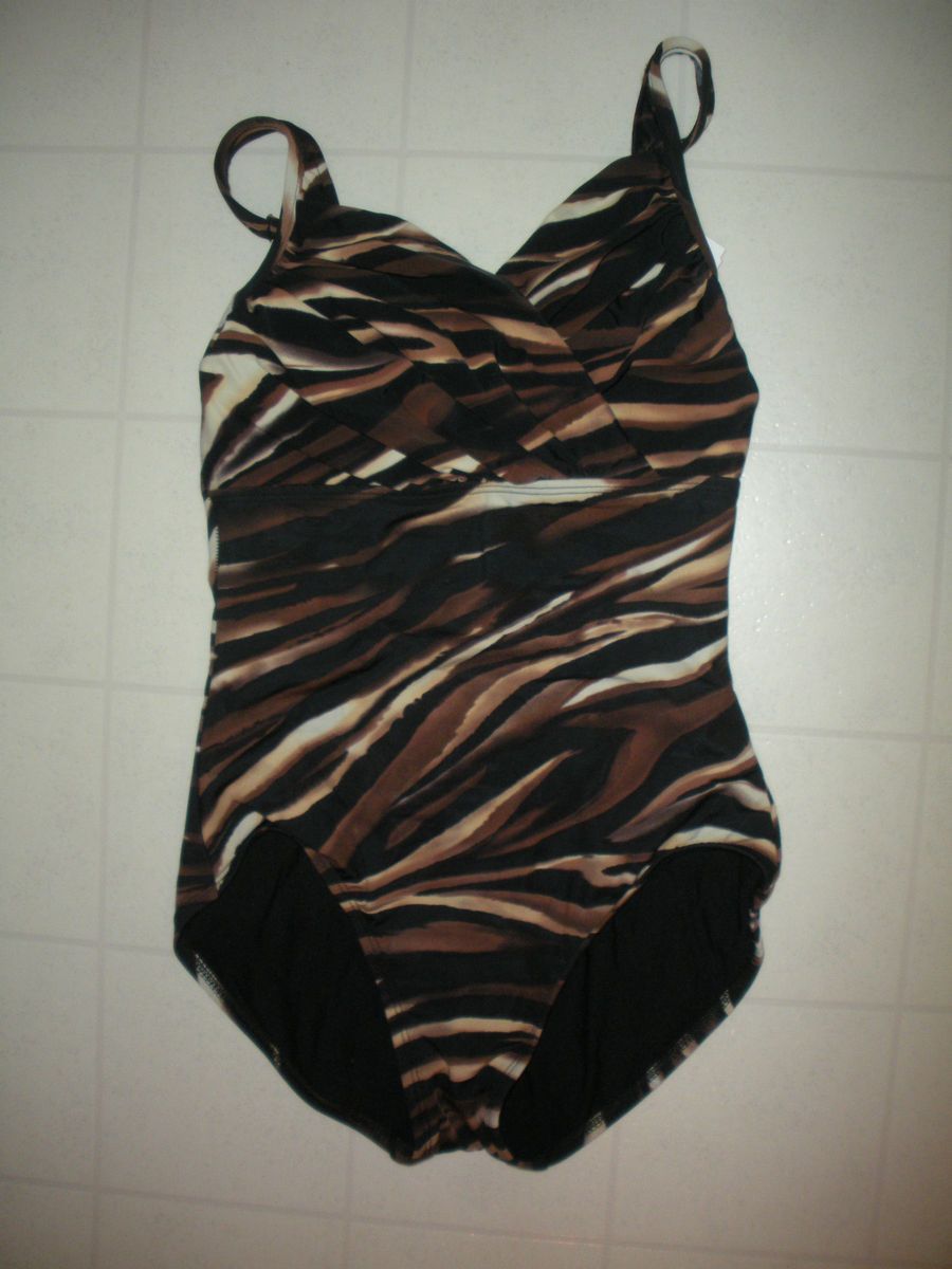 Magicsuit by MIRACLESUIT Brown & Cream 1 PC Underwire Swimsuit Sz 8