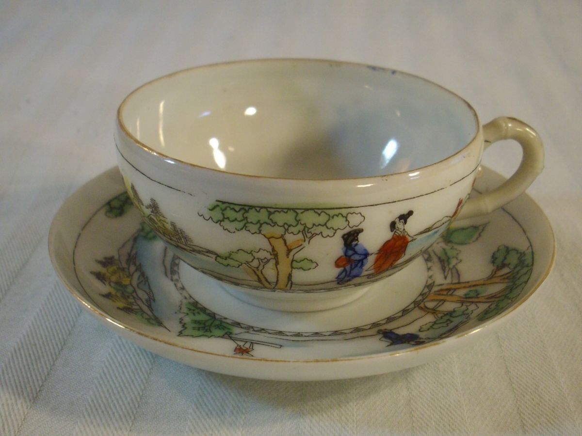 Vintage Japanese Tea Cup and Saucer Hand Painted Made in Japan Marked