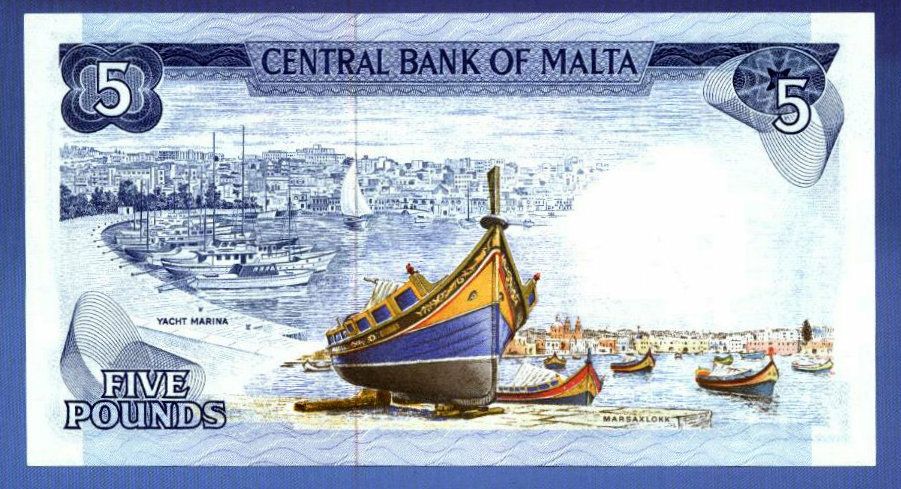 Malta P32 1967 1973 5 Liri Gem UNC