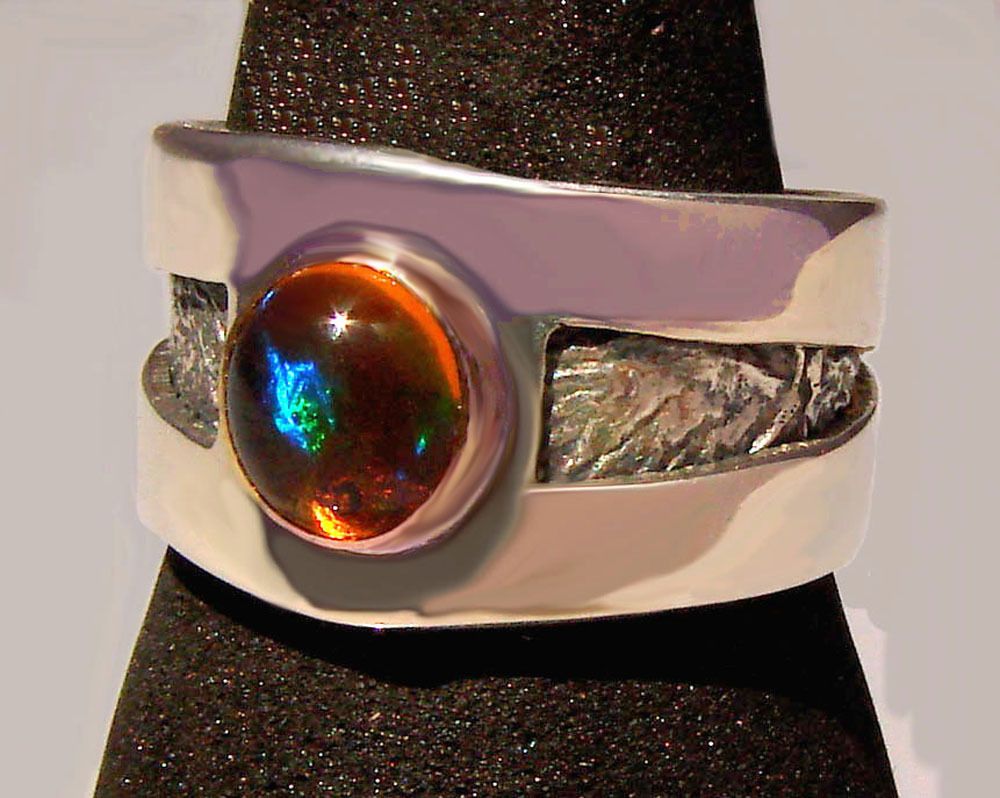 Mexican Opal Men`s Ring Silver Ring Size 3 4 5 6 7 8 9 10 11 12 13 14