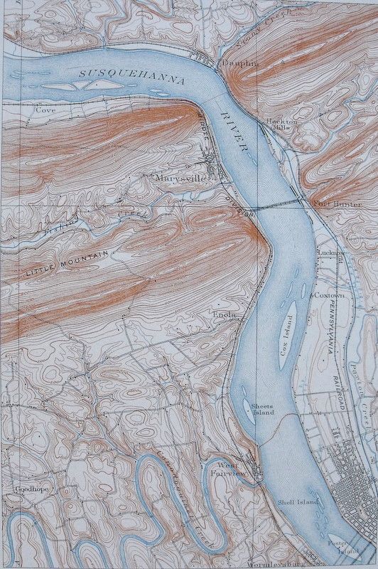 SUSQUEHANA RIVER AT DAUPHIN, MARYSVILLE, PA PENNSYLVANIA. ANTIQUE MAP