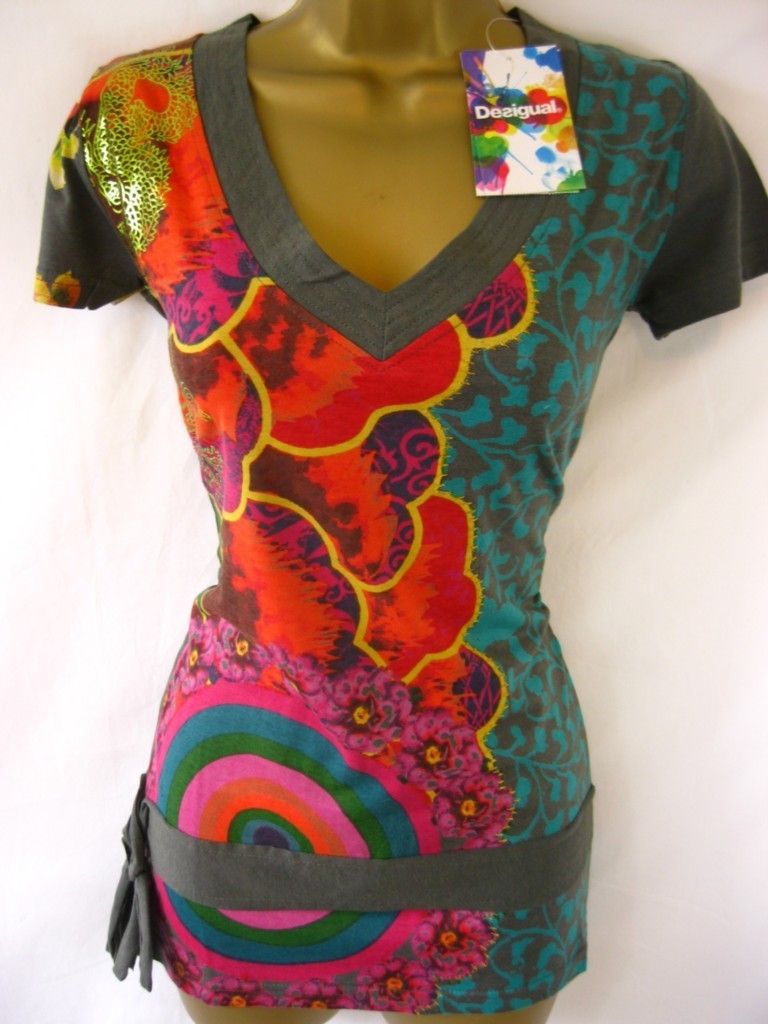 Desigual TS Marlen Cuatro Tshirt Top XL 14 16 Grey Floral Targets