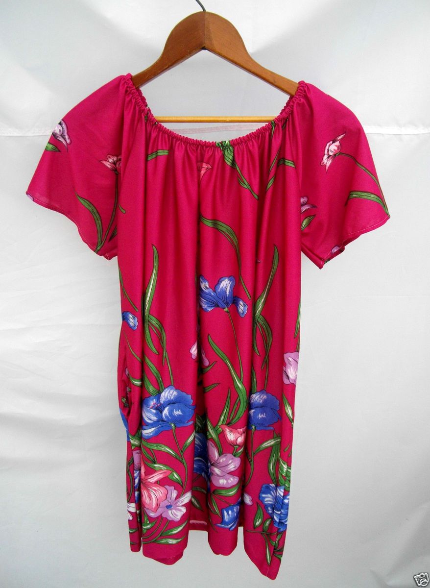 BRIGHT FLORAL MuuMuu Woman XXXL Vintage Dress Tropical Aloha Luau made