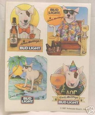 Spuds McKenzie Bud Light 4 Unused Stickers 33