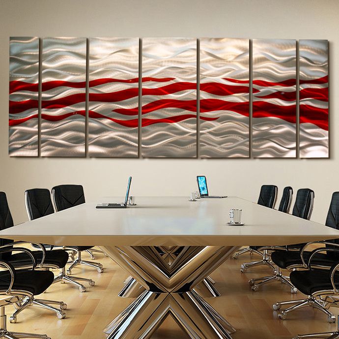 Corporate Metal Wall Art Decor Silver Red Caliente XL