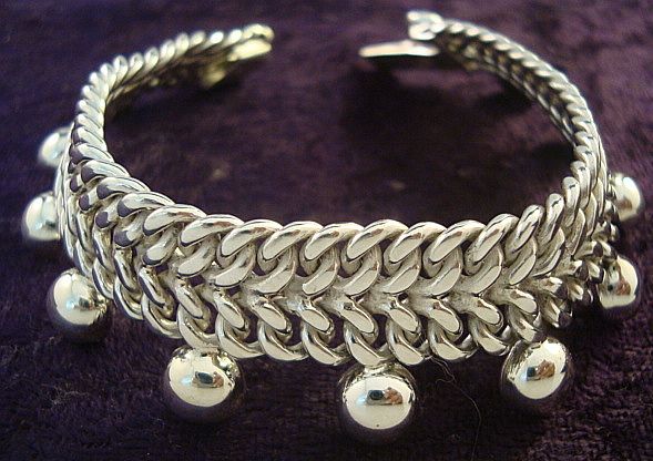 Taxco Mexican Sterling Silver Chain Link Beaded Bead Bracelet Mexico