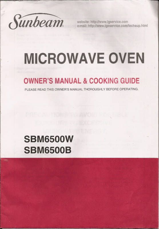 Sunbeam Microwave Manual SBM6500W SBM6500B Cook Guide