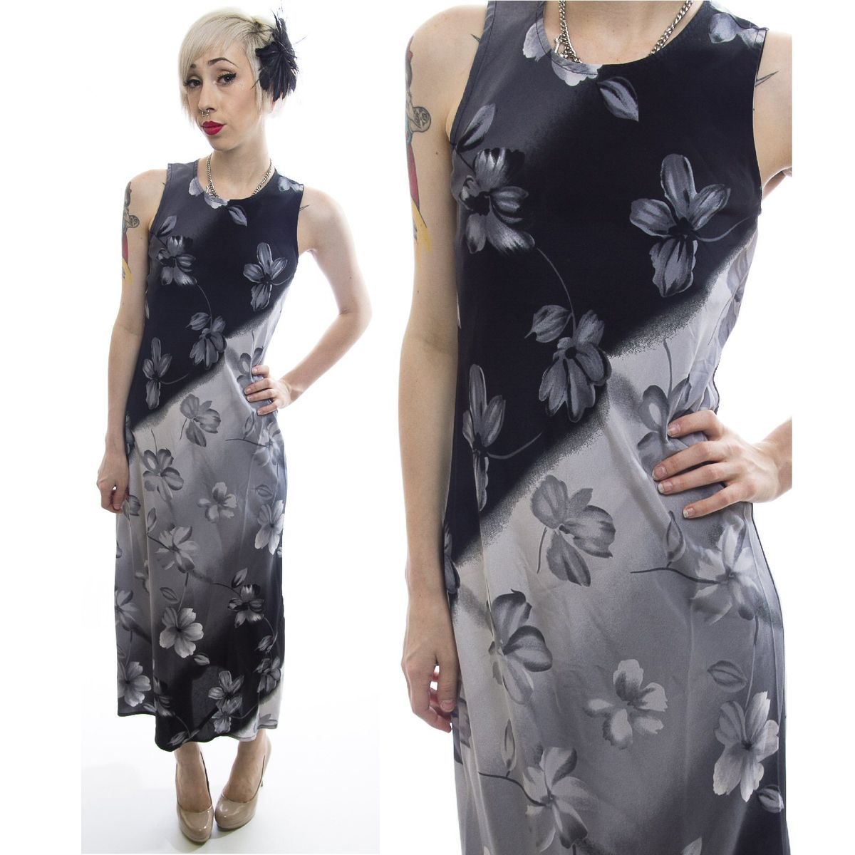 My Michelle Gray Black Ombre Floral Maxi Dress Floral Bias