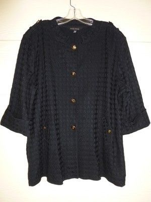 Ming Wang Black Knit Jacket Blazer Size 2X Basket Weave Jacquard Print