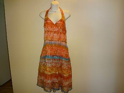 MUSE By Boston Proper Sz 14 SILK ARTSY PRINT TIERED HALTER DRESS, FAB