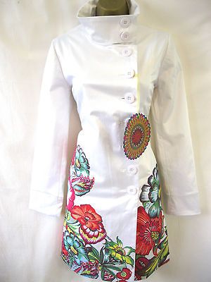 Desigual Abrig Edith Coat Mac US 6 / 38 White & Bright Flower Detail