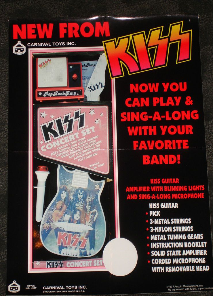 Kiss 1977 Toy Guitar Microphone Concert Set poster Gene Simmons Paul