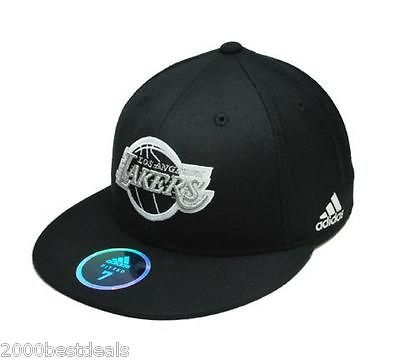 ADIDAS FLAT BRIM FITTED CAP NBA LOS ANGELES LAKERS BASKETBALL BLACK