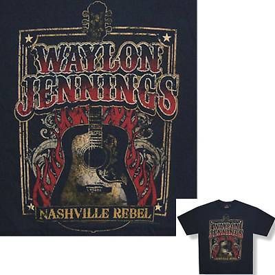 WAYLON JENNINGS GUITAR/NASHVIL LE REBEL BLK T SHIRT SMALL NEW