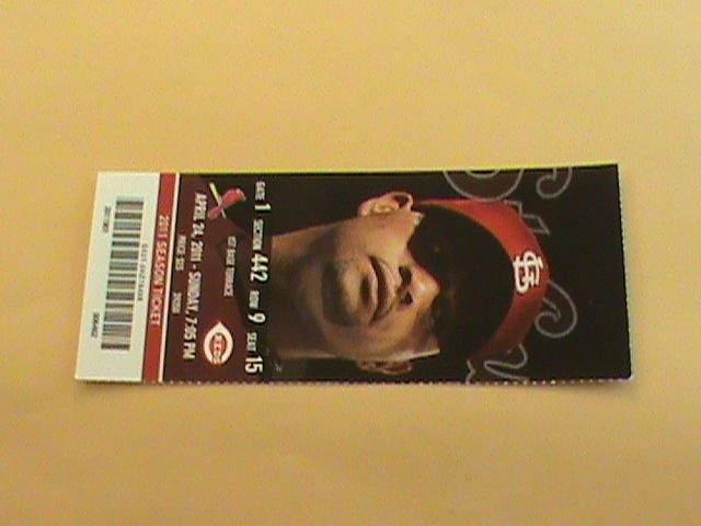 24 2011 Cardinals Reds Full Ticket   Yadier Molina HR Albert Pujols