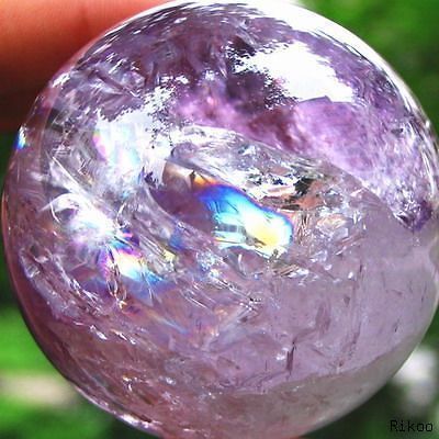 NATURAL amethyst QUARTZ CRYSTAL rainbow BALL 62mm +STAND