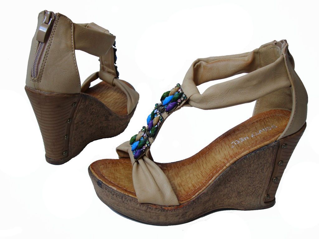 Beige Khaki Purple Turquoise Ankle Strap Wedge Heels Gladiator sandals