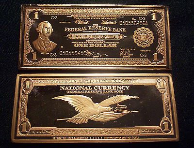 OZ 1918 SERIES $1 WASHINGTON FEDERAL RESERVE NOTE .999 FINE COPPER