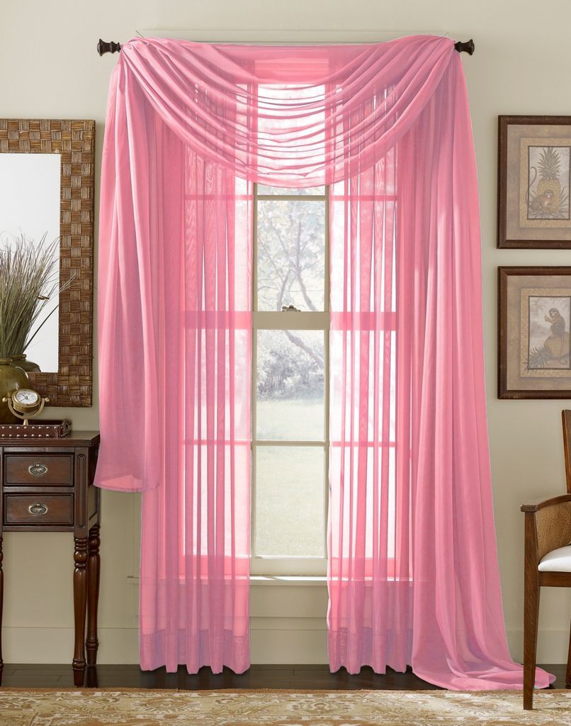 SHEER VOILE 216 WINDOW CURTAIN SCARF/SCARVES PINK ROSE