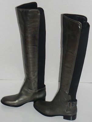 Tory Burch Jack Metallic Gunmetal Black Over The Knee Boots NEW