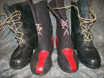 VINTAGE 50s SERVUS RUBBER GALOSHES RAIN BOOTS w/ WOOL FELT LINER