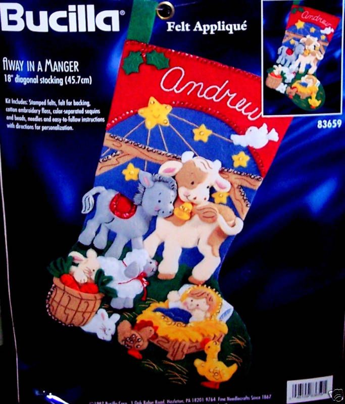 Bucilla AWAY IN A MANGER Felt Christmas Stocking Kit NATIVITY Baby