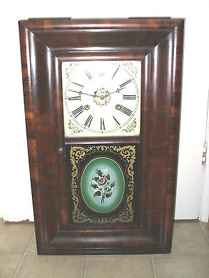 Victorian Jerome American Mahogany Striking Wall Clock 25.5H 15.5W 4