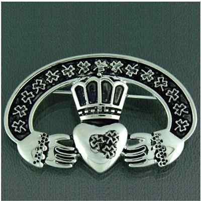 Pewter Claddagh & Shamrock Brooch/Pendant   Free Ship   For Kilt