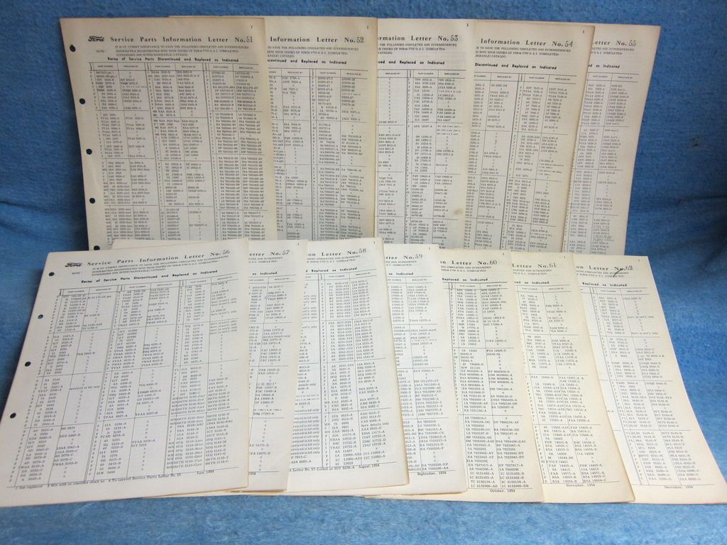 1954 Ford Service Parts Information Letters Original (Lot of 12)