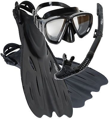 Phantom Aquatics Mask Fin Snorkel Set with Snorkeling Gear Bag, Black