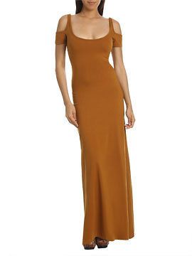 Arden B Cold Shoulder Maxi Dress Mustard Brown Small