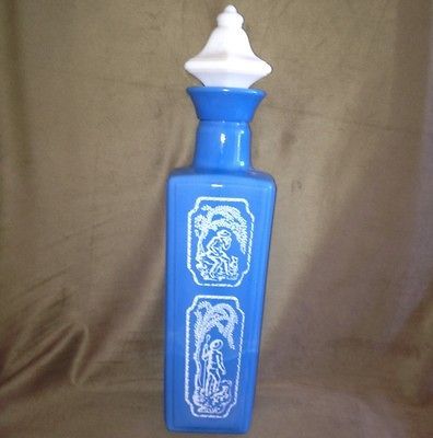 Vintage Blue Milk Glass Jim Beam Liquor Bottle Decanter Great