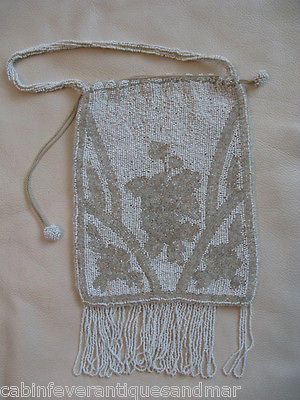 Antique Art Nouveau Victorian White & Tan Persian Rug Flapper Beaded