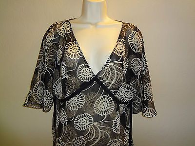 ADORABLE SEMI SHEER BLACK & BEIGE BLOUSE SZ L, BY APT. 9