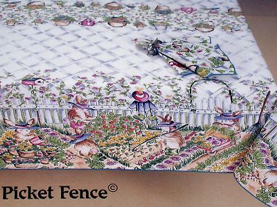 EASTER Picket Fence Bunny~60x84 OVAL Tablecloth~ NIP~USA