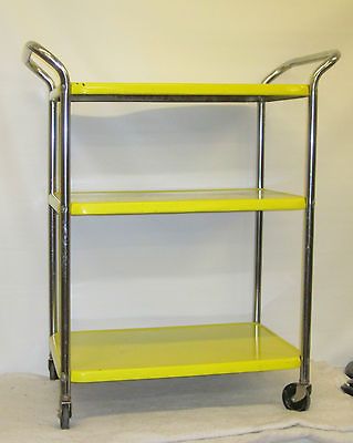 VTG KITCHEN UTILITY ROLLING CART METAL CHROME STAND MID CENTURY RETRO