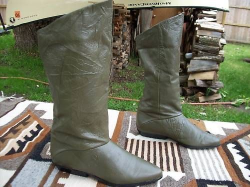Vintage Green Leather Knee High Riding Slouch Yugoslavia Made Womens