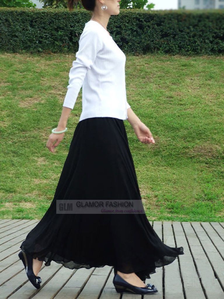 Full Circle Chiffon Skirt Long Skirt XS~3XL #GF0681