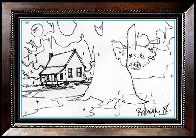 Large ORIGINAL George BLUE DOG Rodrigue Color Ink Drawing Signed Art