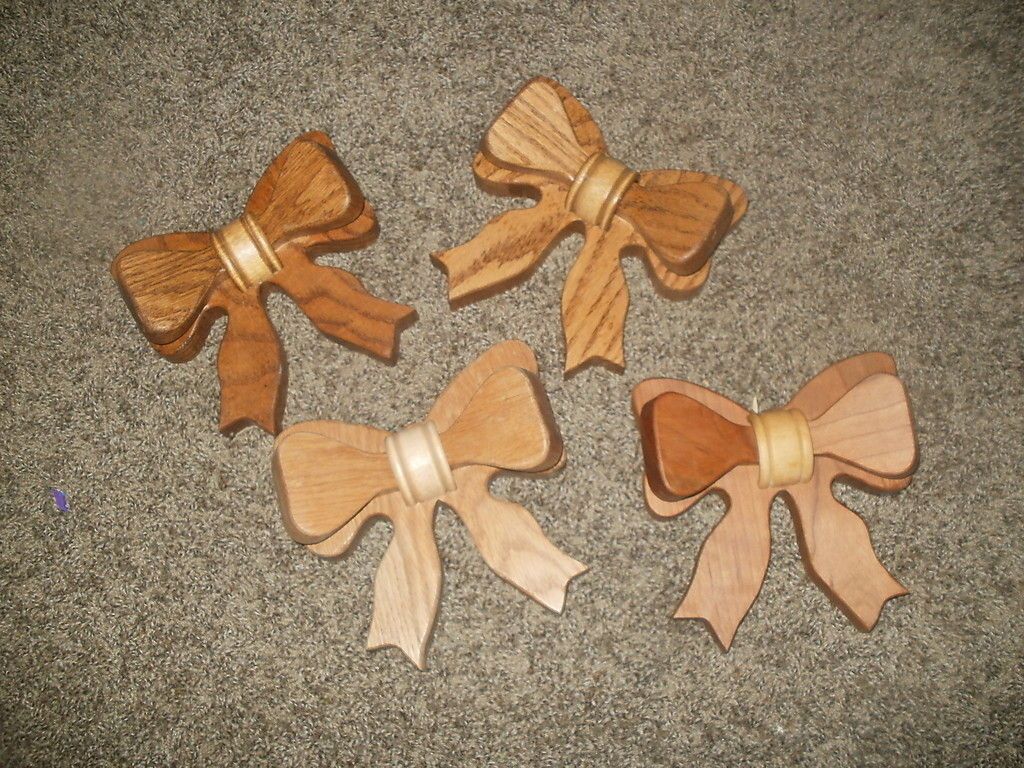 Solid Wood Ribbon Bows Wall Art Decor Hanging Craft Piece Amish Made