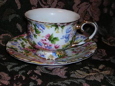 CHINTZ PORCELAIN CUP AND SAUCER (MODERN), GOLD RIMMED, BEAUTIFUL