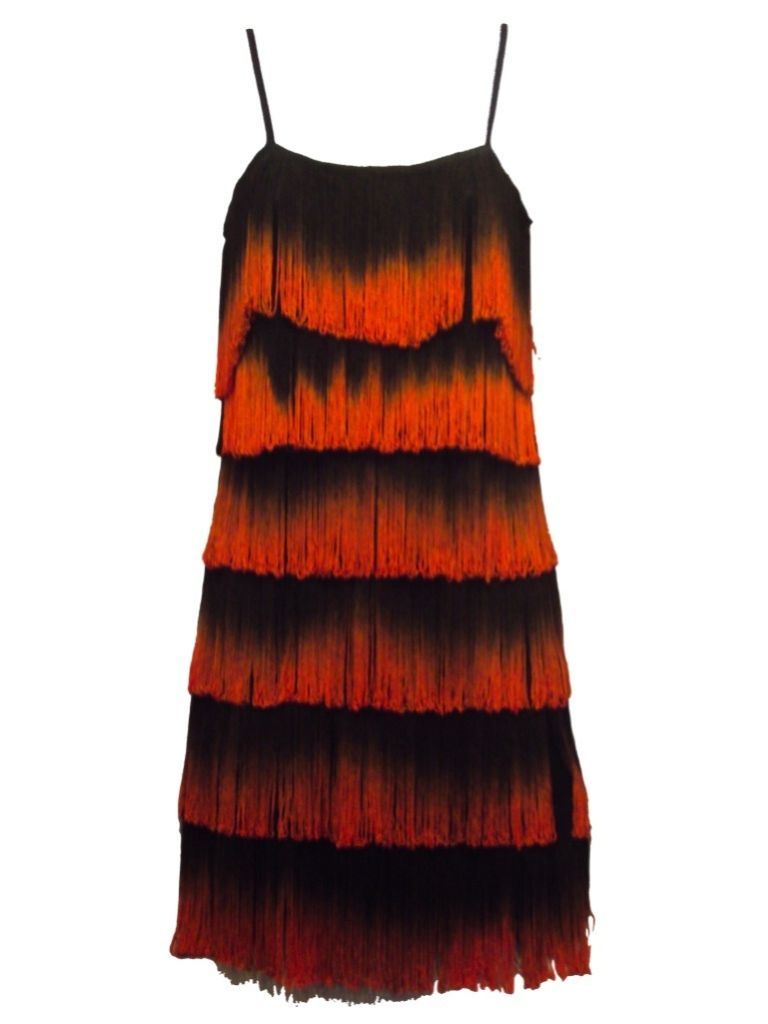 1920s Vintage Style Flapper Fringe Disco Dress in Orange Blue & Green