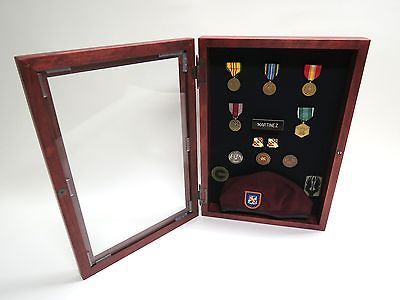 Shadow Box Display Military Cherry wood w/ glass door