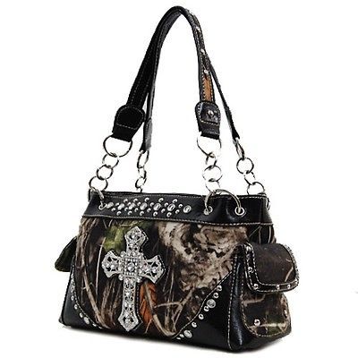 Mossy Oak Camo Purse Rhinestone Cross Studs Cute Cowgirl Chain Handbag